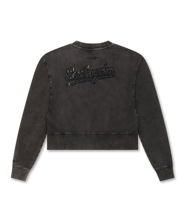 Pro Standard Womens LA Dodgers Crystalline Cropped Crewneck - Washed Black
