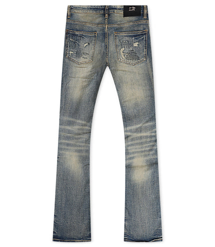 Damati Distressed Stacked Fit Jeans - Vintage Blue