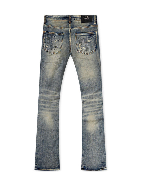 Damati Distressed Stacked Fit Jeans - Vintage Blue