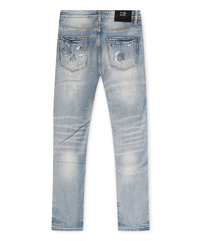 Damati Distressed Slim Fit Jeans - Light Blue