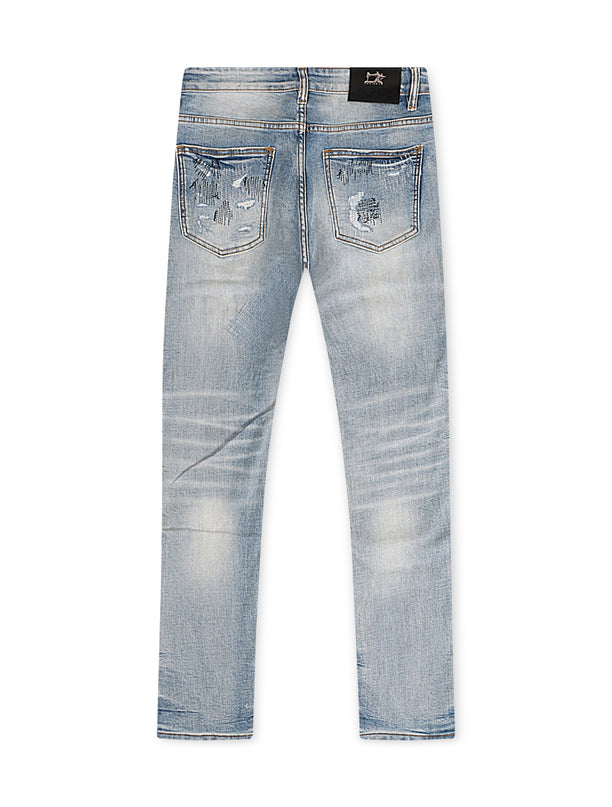 Damati Distressed Slim Fit Jeans - Light Blue