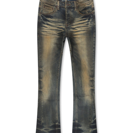 Valabasas Fax Stacked Denim Jeans - Yellow Vintage Blue