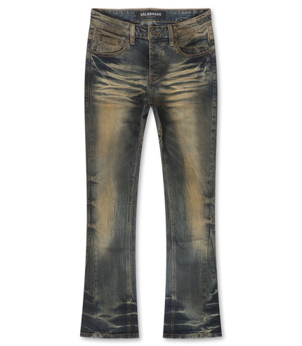 Valabasas Fax Stacked Denim Jeans - Yellow Vintage Blue