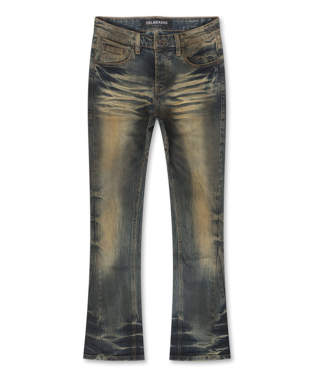 Valabasas Fax Stacked Denim Jeans - Yellow Vintage Blue