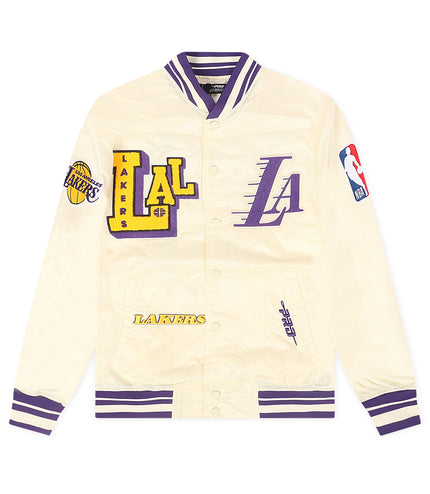 Pro Standard LA Lakers Rib Satin Jacket - Eggshell