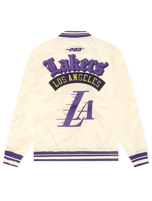 Pro Standard LA Lakers Rib Satin Jacket - Eggshell