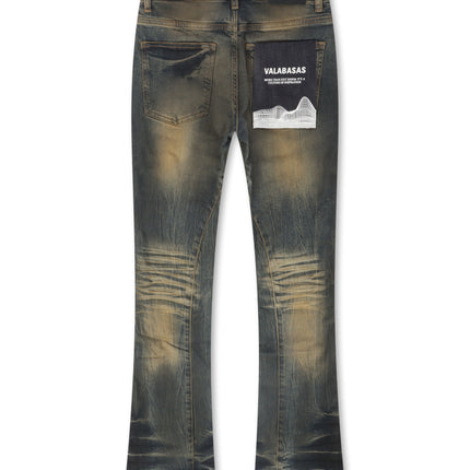 Valabasas Fax Stacked Denim Jeans - Yellow Vintage Blue