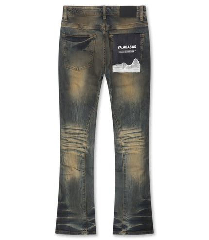Valabasas Fax Stacked Denim Jeans - Yellow Vintage Blue