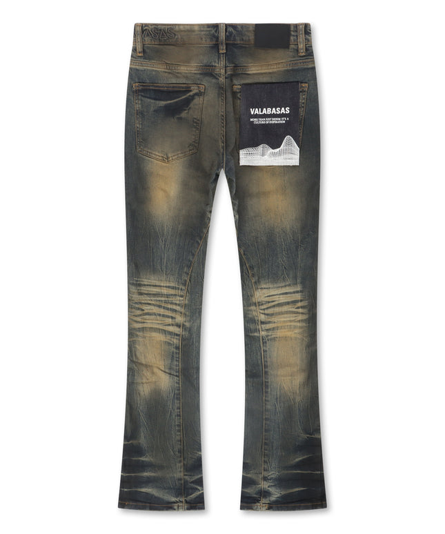 Valabasas Fax Stacked Denim Jeans - Yellow Vintage Blue