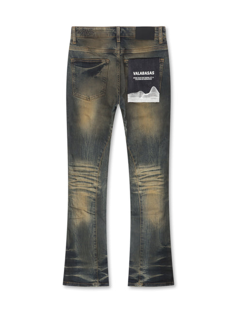 Valabasas Fax Stacked Denim Jeans - Yellow Vintage Blue