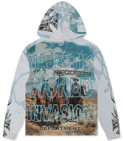 Majestik Mens Invasion Tapestry Hoodie - Blue
