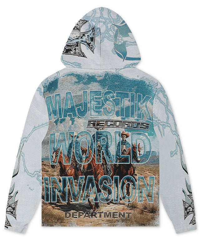 Majestik Mens Invasion Tapestry Hoodie - Blue