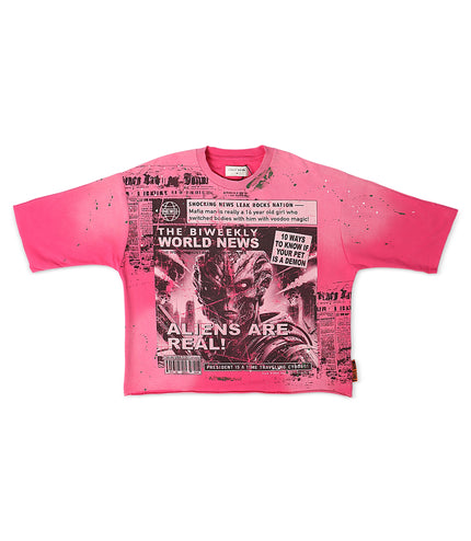 First Row Aliens Are Real Cropped Tee - Pink