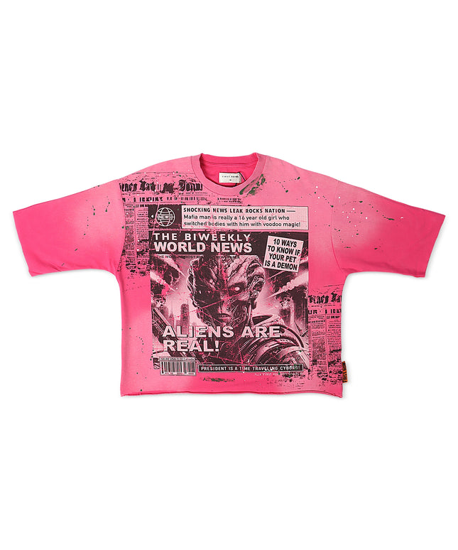 First Row Aliens Are Real Cropped Tee - Pink