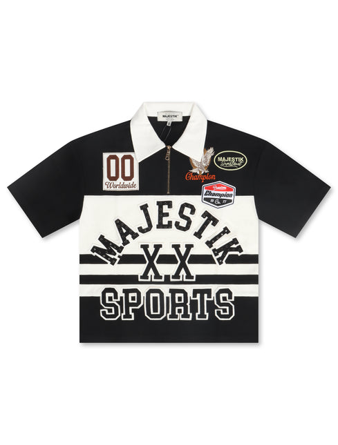 Majestik Pique Cut and Sewn Quarter Zip Polo - Black