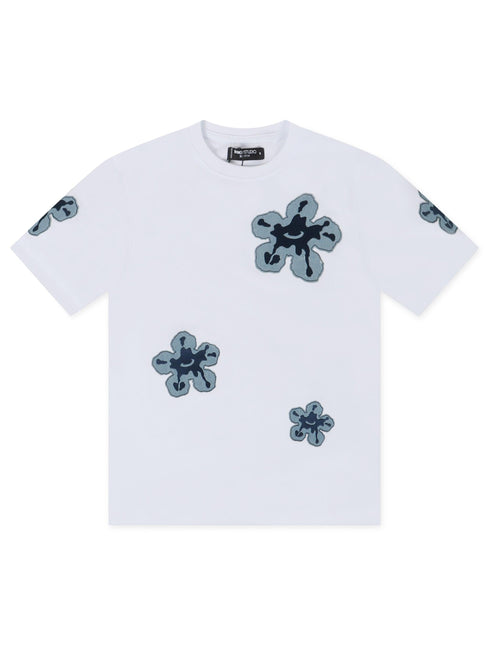 ROKU STUDIO DENIM PATCH TEAR TEE - WHITE ROKU STUDIO