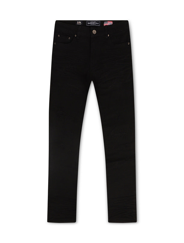 Damati Wrinkled Distressed Slim Fit Jeans - Black