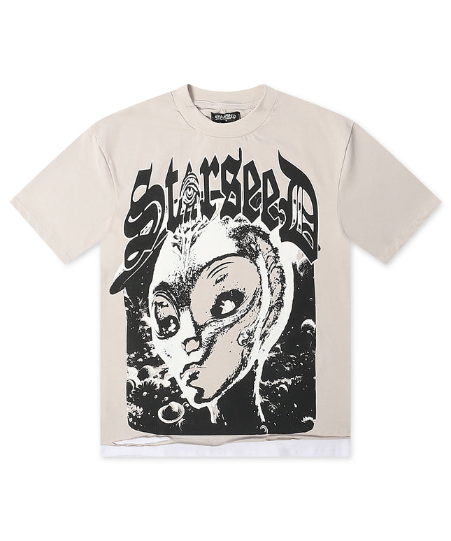 Starseed Big Head Alien Oversized Tee - Grey