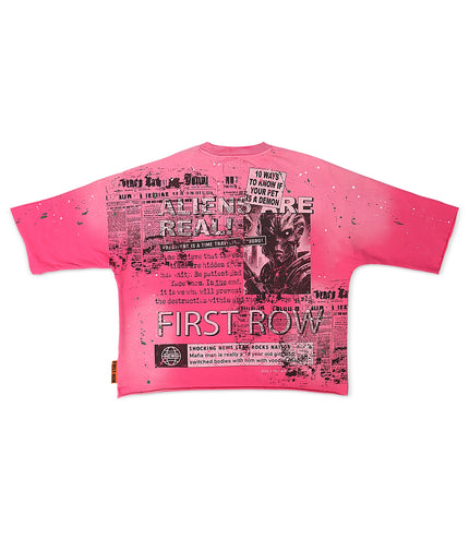 First Row Aliens Are Real Cropped Tee - Pink