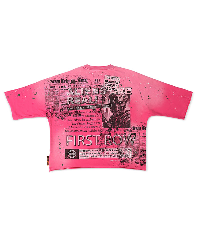 First Row Aliens Are Real Cropped Tee - Pink
