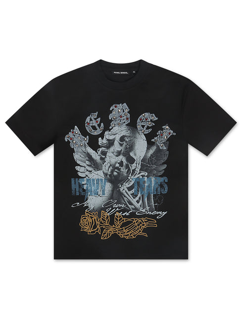Rebel Minds Heavy Tears Rhinestone Tee - Black