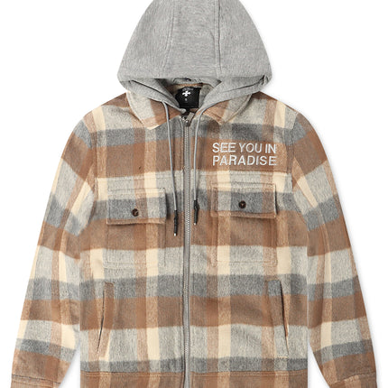 Jordan Craig Over Shirt Flannel Hoodie - Khaki