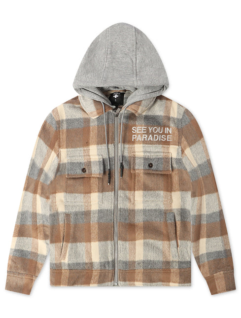 Jordan Craig Over Shirt Flannel Hoodie - Khaki