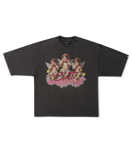 Cult Of Individuality Cherubs Oversized Cropped Tee - Vintage Charcoal