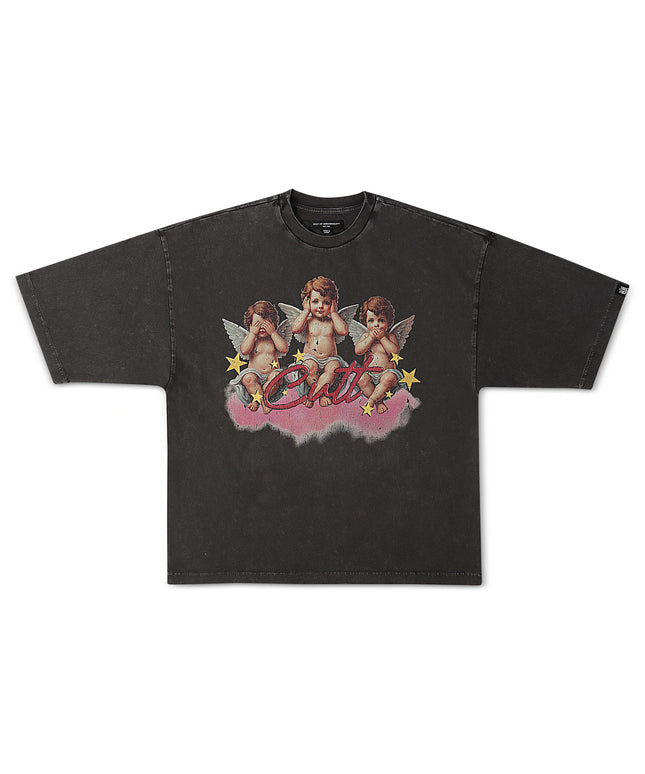 Cult Of Individuality Cherubs Oversized Cropped Tee - Vintage Charcoal