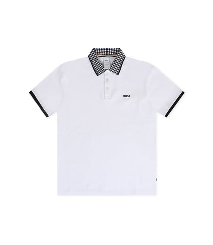 Boss Kids Houndstooth Polo - White