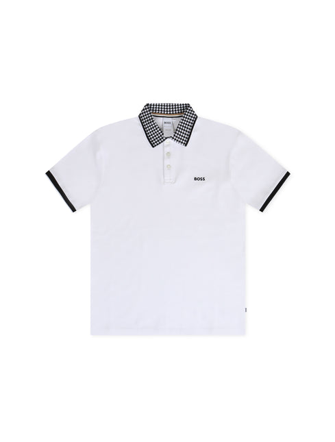 Boss Kids Houndstooth Polo - White