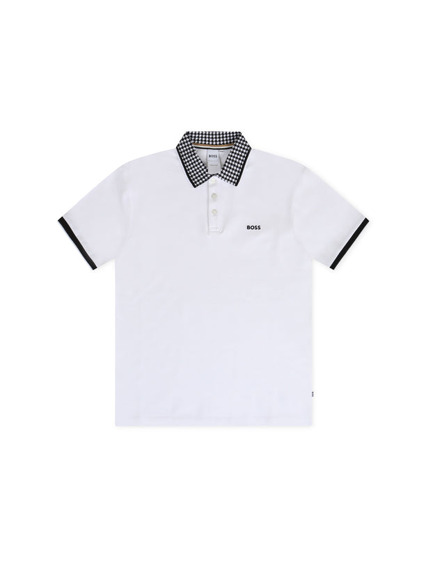 Boss Kids Houndstooth Polo - White