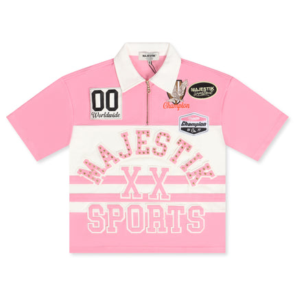 Majestik Pique Cut and Sewn Quarter Zip Polo - Pink