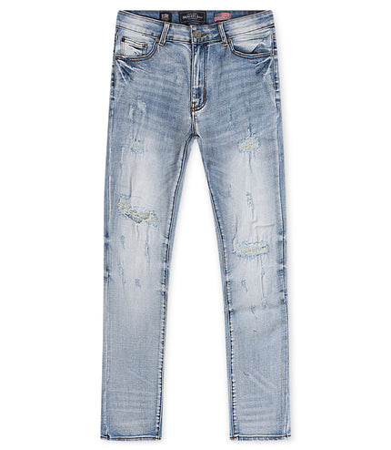 Damati Ripped Slim Fit Jeans - Blue White