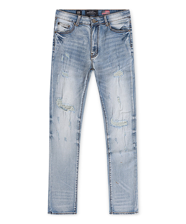 Damati Ripped Slim Fit Jeans - Blue White