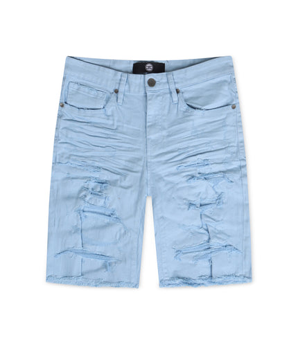 Jordan Craig Ripped And Repair Shorts - Sky Blue - Denim Exchange USA