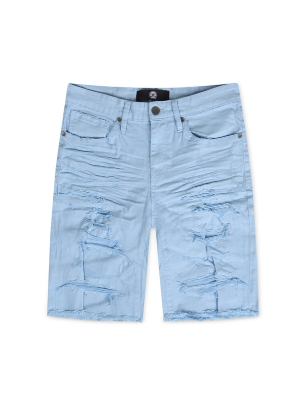 Jordan Craig Ripped And Repair Shorts - Sky Blue - Denim Exchange USA