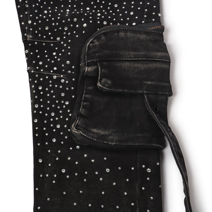 Vicious Denim All Over Rhinestone Jeans - Black