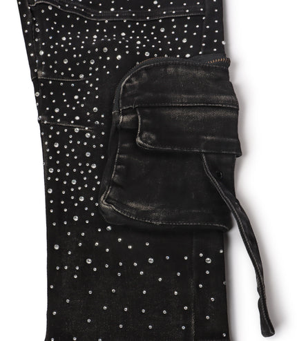 Vicious Denim All Over Rhinestone Jeans - Black