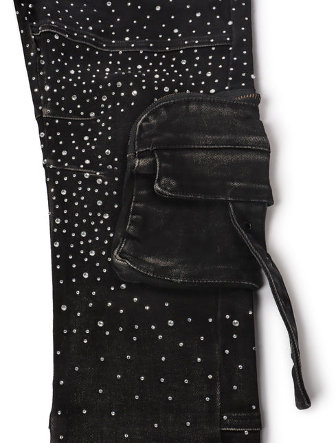 Vicious Denim All Over Rhinestone Jeans - Black