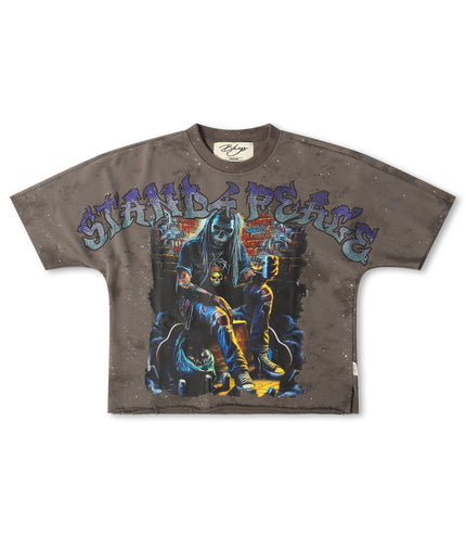 Bkys Stand For Peace Cropped Tee - Washed Grey
