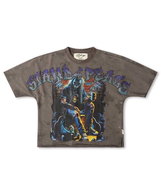 Bkys Stand For Peace Cropped Tee - Washed Grey