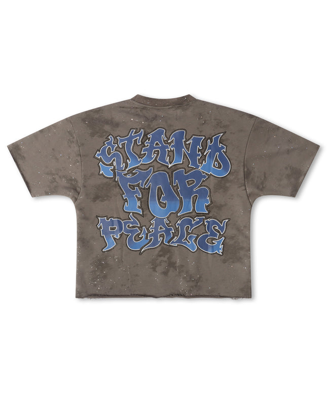 Bkys Stand For Peace Cropped Tee - Washed Grey