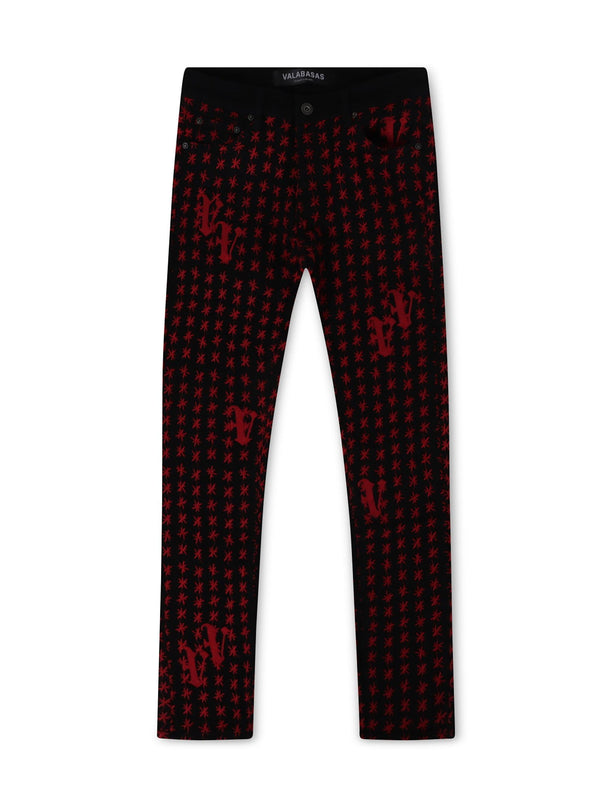 VALABASAS ASTERISK SKINNY JEAN - BLACK/RED VALABASAS