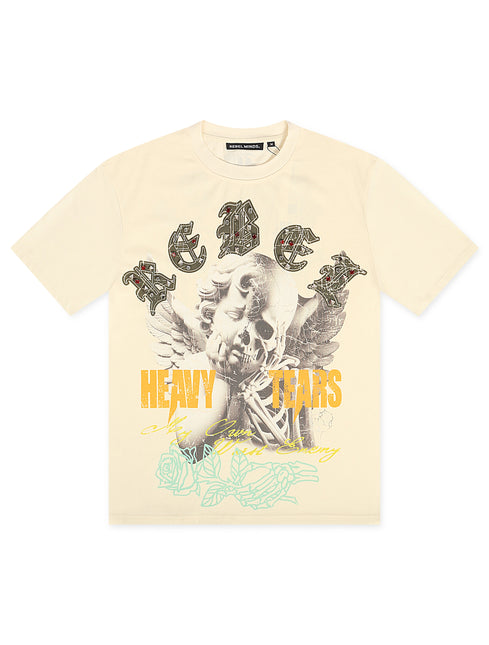 Rebel Minds Heavy Tears Rhinestone Tee - Cream
