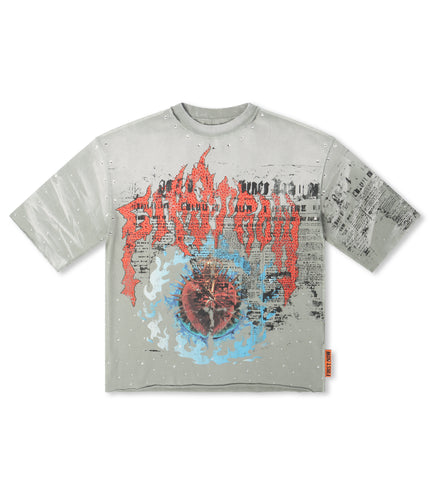 First Row Sacred Heart Cropped Tee - Grey
