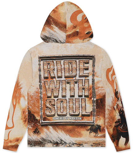 Majestik Mens Ride With Soul Tapestry Hoodie - Eggshell