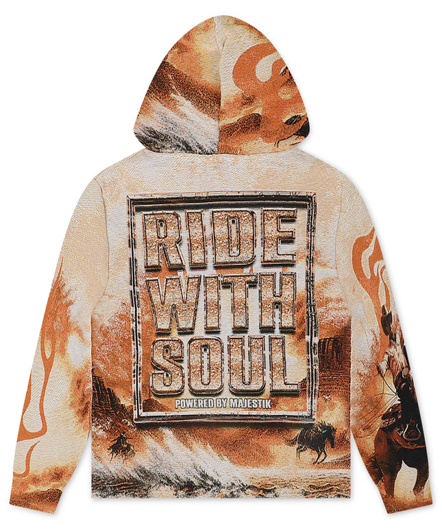 Majestik Mens Ride With Soul Tapestry Hoodie - Eggshell