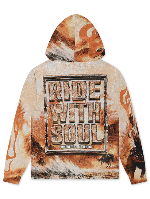 Majestik Mens Ride With Soul Tapestry Hoodie - Eggshell