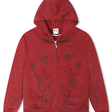 Revenge Tattoo Zip Jacket - Red/Black - denim exchange